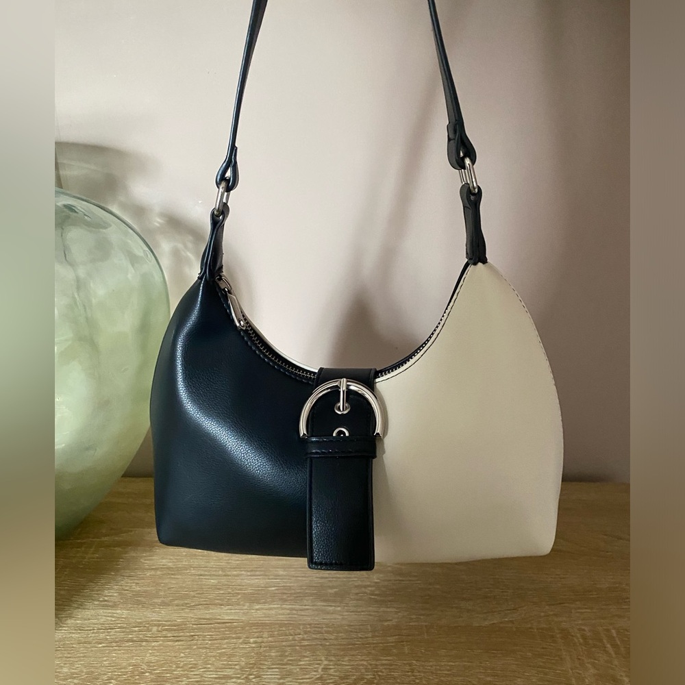 Faux Leather Two-Tone Shoulder Bag